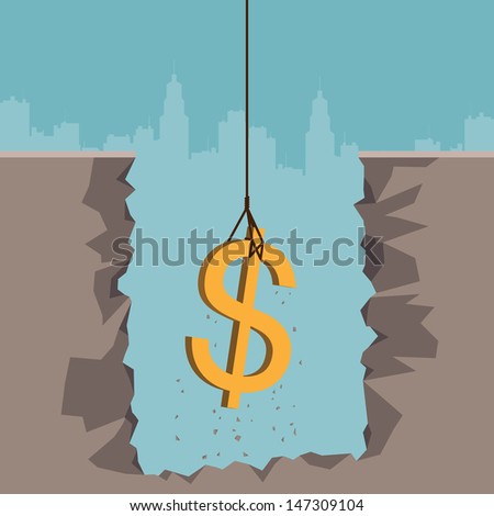 Vector illustration of a rope pulling out a dollar currency sign from the earth.