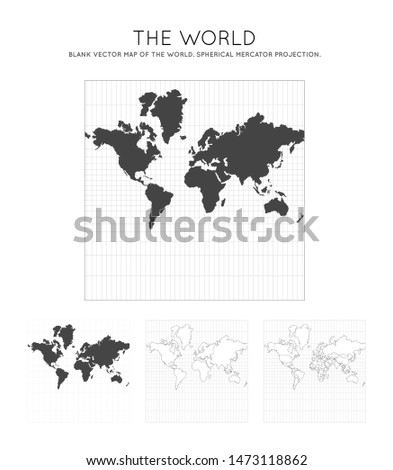 Map of The World. Spherical Mercator projection. Globe with latitude and longitude lines. World map on meridians and parallels background. Vector illustration.