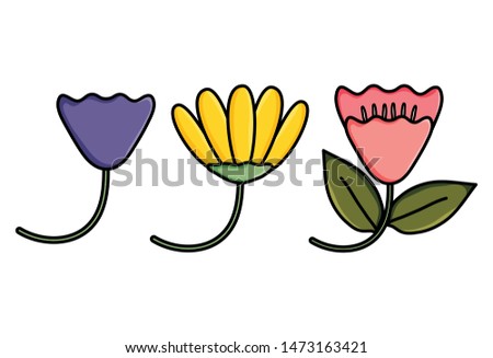 cute flowers garden decorative icon