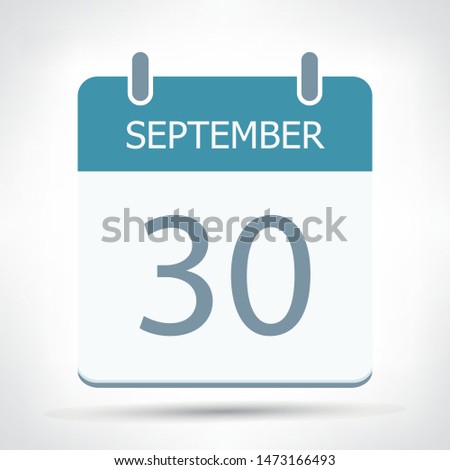 September 30 - Calendar Icon - Calendar flat design template - Business vector illustration.