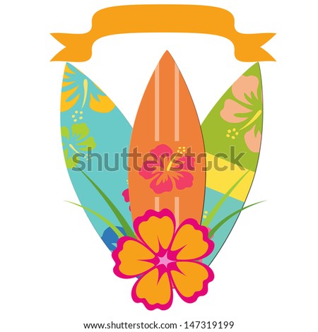Hawaiian Themed Clip art Graphic with Surfboard