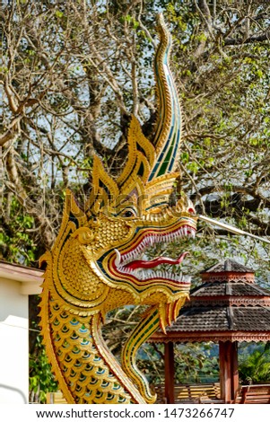 golden dragon statue in thai temple, beautiful photo digital picture
