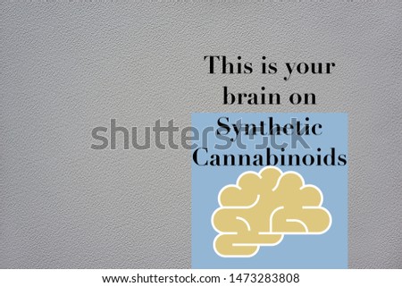 An illustration and graphic design of a human brain. This is your brain on synthetic Cannabinoids with an icon symbol of the mind on a grey textured background.