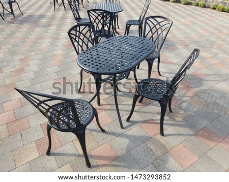 Scenery of chairs and tables in a park in Hokkaido, Japan