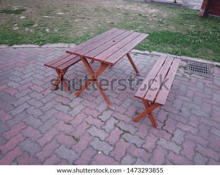 Scenery of chairs and tables in a park in Hokkaido, Japan