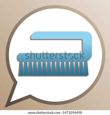 Cleaning brush hygiene tool sign. Bright cerulean icon in white speech balloon at pale taupe background. Illustration.