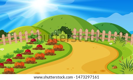 Background design of landscape with vegetables in garden illustration