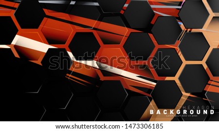 
Black hexagon abstract pattern on colorful brush style background technology. Honeycomb. Vector illustration