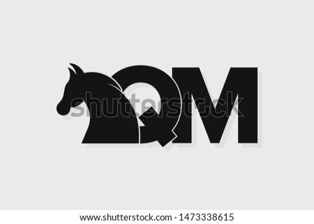 Initial logo QM letter with stallion head. The combination of letters Q and M is black