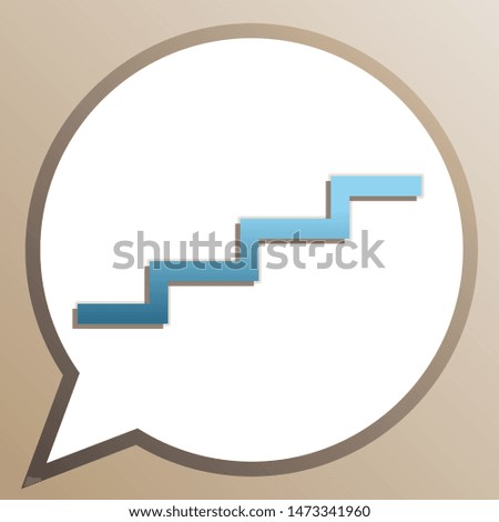 Stair up sign. Bright cerulean icon in white speech balloon at pale taupe background. Illustration.