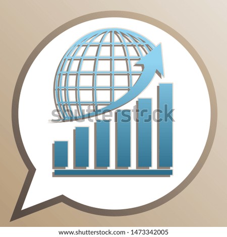 Growing graph with earth. Bright cerulean icon in white speech balloon at pale taupe background. Illustration.