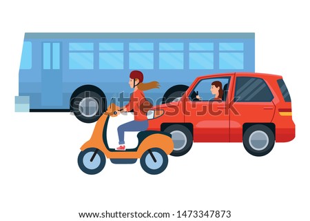 Vehicles and motorcycle drivers riding with helmet in the traffic vector illustration graphic design.