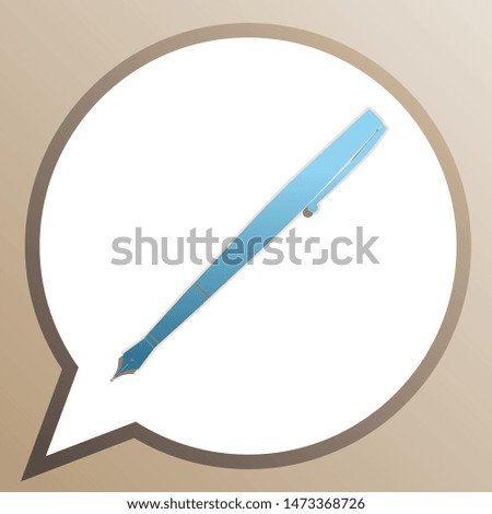 Pen sign illustration. Bright cerulean icon in white speech balloon at pale taupe background. Illustration.