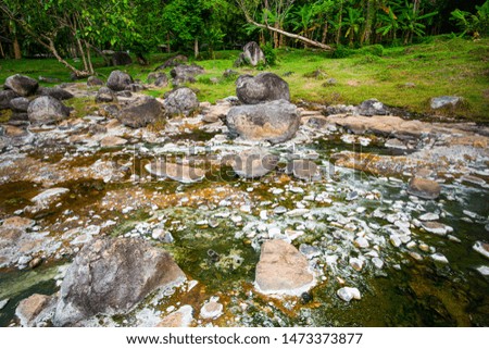 Hot water flowing in Chae Son hot spring, Thailand.