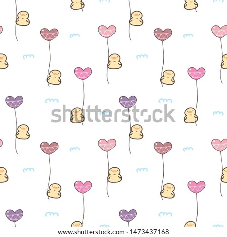 Seamless Pattern of Cartoon Duck and Balloon Design on White Background