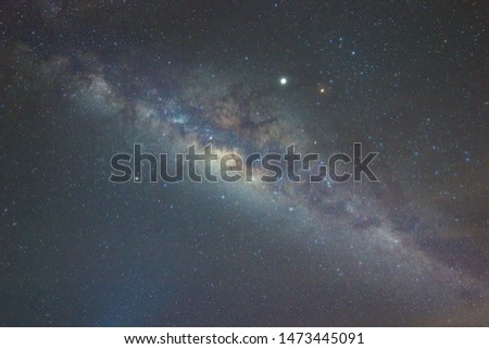 Clearly Milky Way Galaxy found in Sabah Borneo Asia. Image contains noise, grain, soft focus and blur due to high ISO, Long exposure and wide aperture.