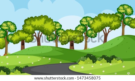 Background design of landscape with park with road illustration