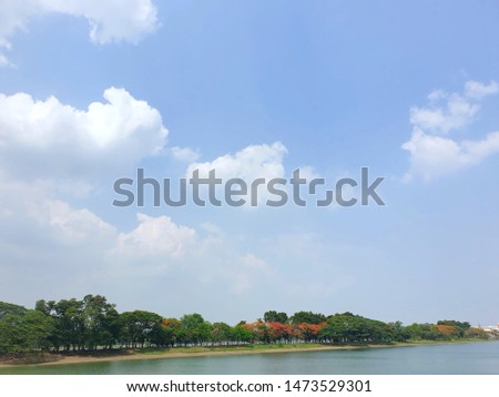 River with sky, cloud and tree at Thailand, space for your text