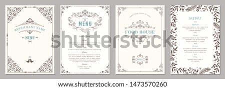 Ornate classic templates set in vintage style. Wedding and restaurant menu. Vector illustration.