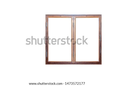Wooden window isolated on white background and space for text