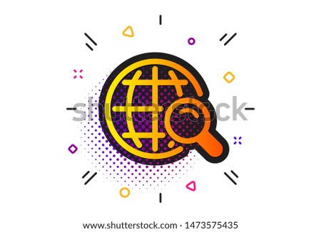 World or Globe sign. Halftone circles pattern. Global Search icon. Website search engine symbol. Classic flat internet Search icon. Vector