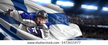 Finland Hockey Player in action around national flag