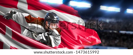 Denmark Hockey Player in action around national flag