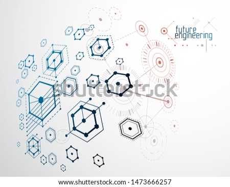 Mechanical scheme, vector engineering drawing with circles and hexagons. Technical plan can be used in web design and as wallpaper or background. 