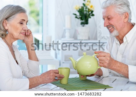 Portrait of a happy senior couple drinking tea