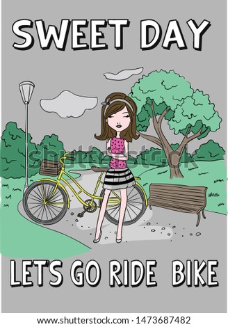 sweet girl ride bicycle vector design