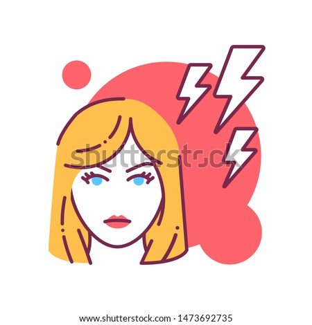 Early pregnancy symptoms depression and nervous color line icon. Emotional condition. Angry and irritation. Pregnant blond woman concept. Sign for web page, mobile app, banner. Editable stroke.