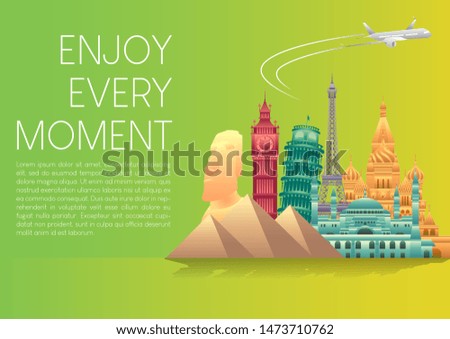 vector illustration of world tourism day poster banner with world's famous landmarks and tourist destinations elements. Modern flat design. travel concept vector illustration