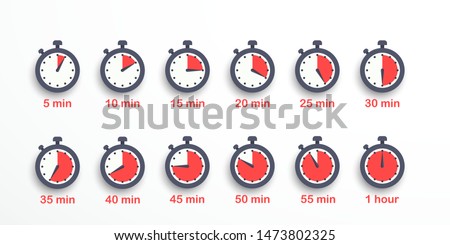 Timer, clock, stopwatch isolated set icons. Label cooking time. Vector illustration. EPS 10 Royalty-Free Stock Photo #1473802325