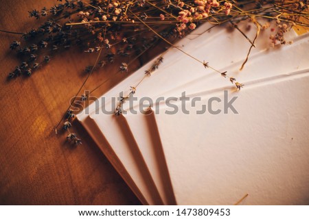 White wedding photo album with blank space for text, eucalyptus leaf, retro camera and dry rose buds on white background. Flat lay, top view.

