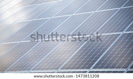 Solar panels. Power station. Blue solar panels. Alternative source of electricity. Solar farm. The source of ecological renewable energy.