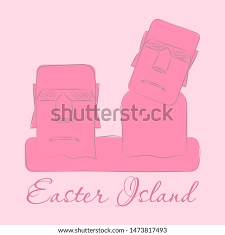 The landscape of Easter island with the famous sculptures at dusk. Vector Illustration