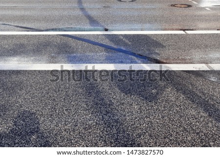 Close up view on streets and roads in europe with lines and symbols on it
