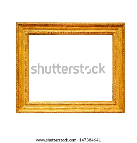 Golden picture frame isolated on white background 