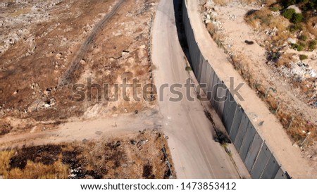 Jerusalem Burnt Security wall aerial view
