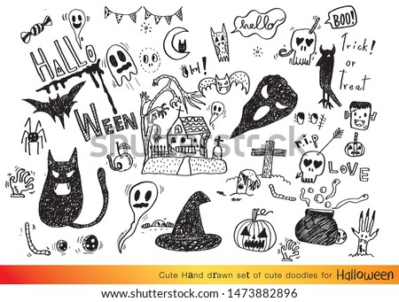 Vector illustration of Doodle cute for halloween, Hand drawn set of cute doodles for decoration,Funny Doodle Hand Drawn,Summer, Doodle set of objects from a child's life,Halloween day