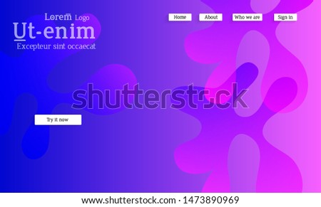 Abstract web templates with wavy overlapping gradient shapes on bright colored background. Social media web banner or landing page. Fluid lighting effect with smooth liquid colors. 