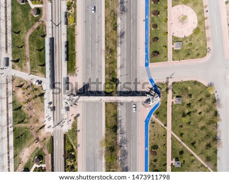Birds eye view of a highway and a bicycle road in Turkey