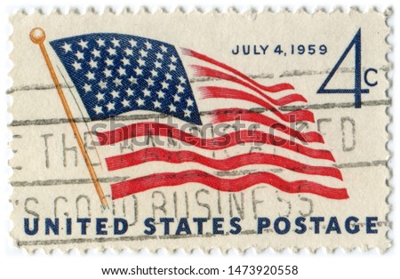 1959 4 cent US flag July 4th stamp with cancellation slogan