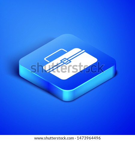 Isometric Case or box container for wobbler and gear fishing equipment icon isolated on blue background. Fishing tackle. Blue square button. Vector Illustration
