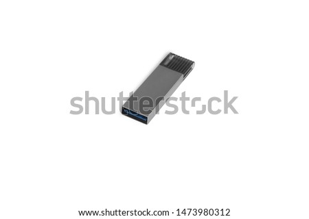 USB flash memory isolated on a white background. USB 3.0 metallic.