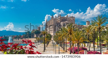 Landscape with Cathedral La Seu in Palma de Mallorca islands, Spain Royalty-Free Stock Photo #1473983906