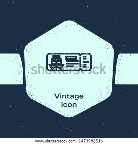 Grunge line Cruise ticket for traveling by ship icon isolated on blue background. Travel by Cruise liner. Cruises to Paradise. Monochrome vintage drawing. Vector Illustration