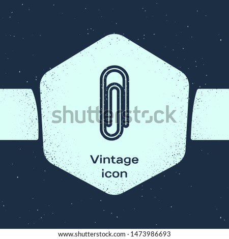 Grunge line Paper clip icon isolated on blue background. Monochrome vintage drawing. Vector Illustration