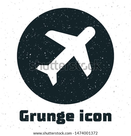 Grunge Plane icon isolated on white background. Flying airplane icon. Airliner sign.  Vector Illustration