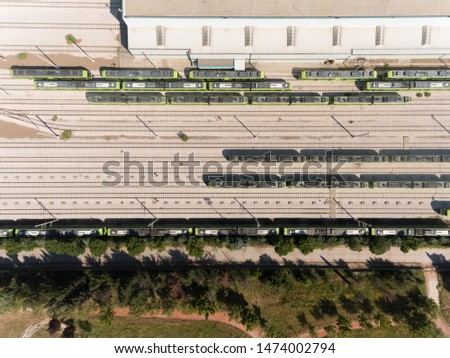Aerial view of a train station